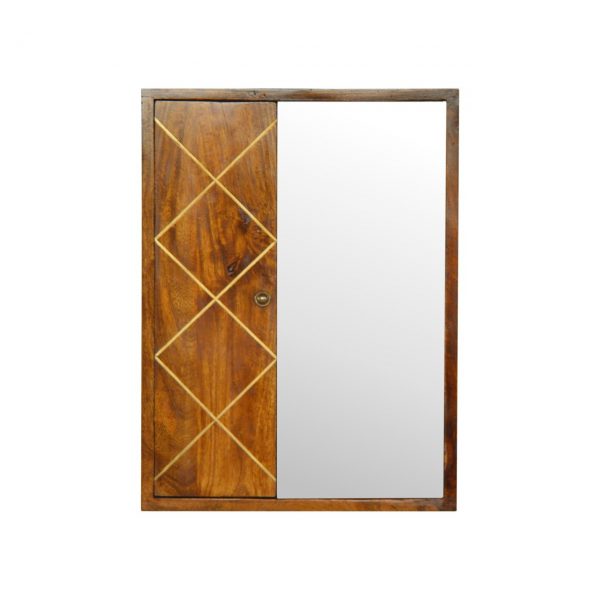 Hand Crafted Geometric Brass Chestnut Wall Mirror Cabinet - Image 2