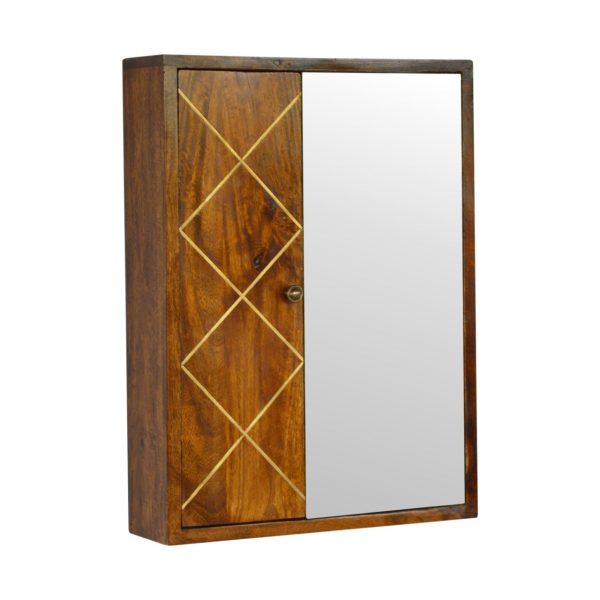 Hand Crafted Geometric Brass Chestnut Wall Mirror Cabinet - Image 3