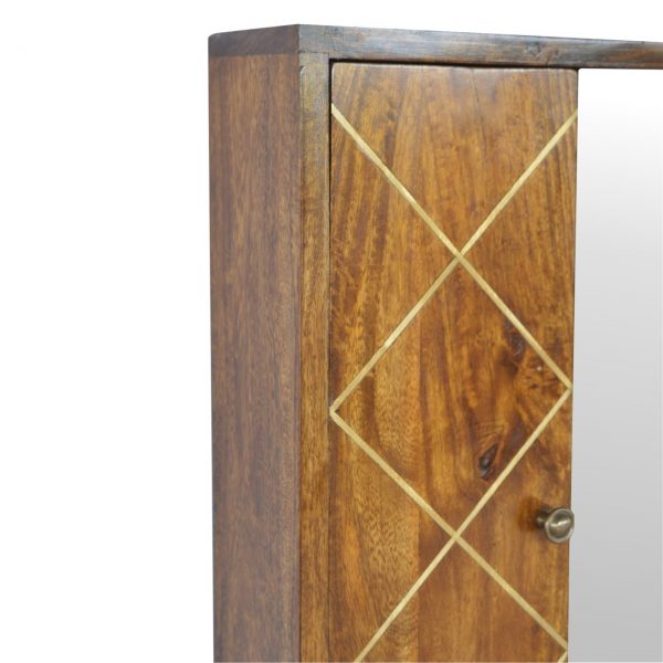 Hand Crafted Geometric Brass Chestnut Wall Mirror Cabinet - Image 5