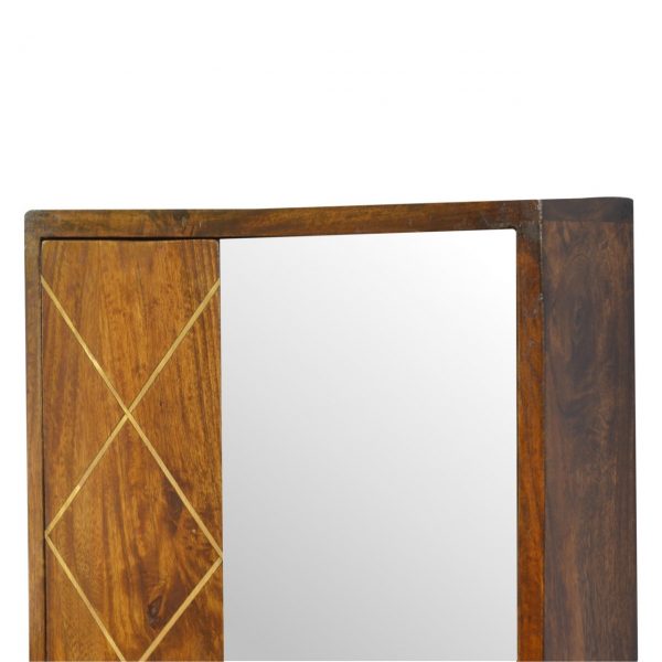 Hand Crafted Geometric Brass Chestnut Wall Mirror Cabinet - Image 6