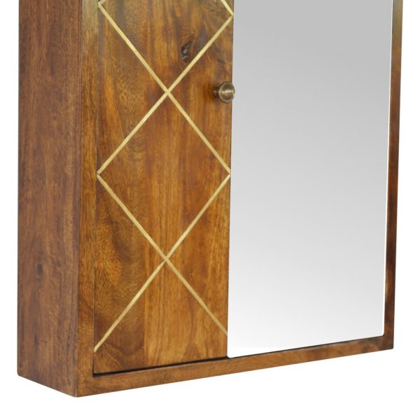 Hand Crafted Geometric Brass Chestnut Wall Mirror Cabinet - Image 7