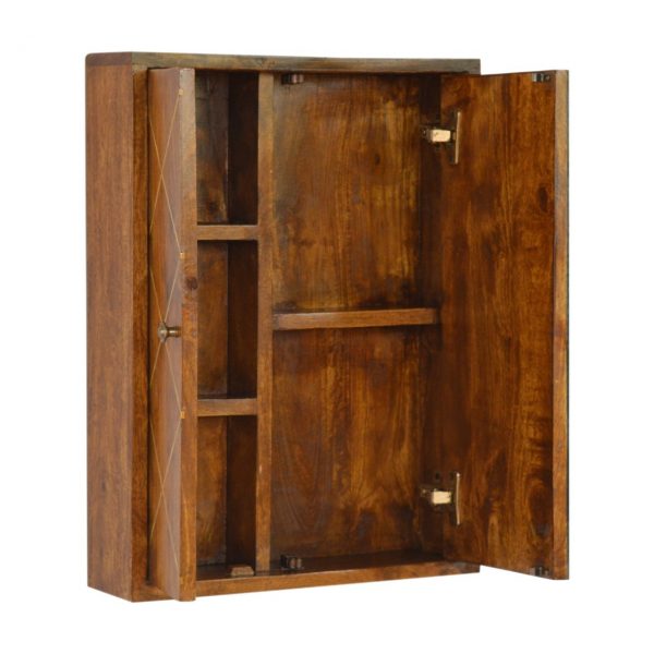 Hand Crafted Geometric Brass Chestnut Wall Mirror Cabinet - Image 8