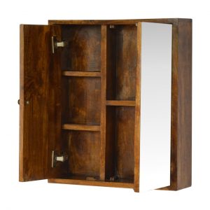 Hand Crafted Geometric Brass Chestnut Wall Mirror Cabinet