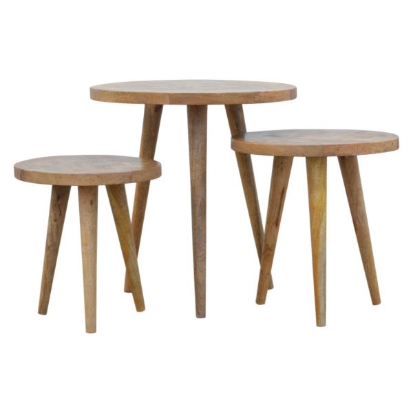 Set Of 3 Handmade Patchwork Scandinavian Fine Oak Stools - Image 2