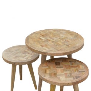 Set Of 3 Handmade Patchwork Scandinavian Fine Oak Stools
