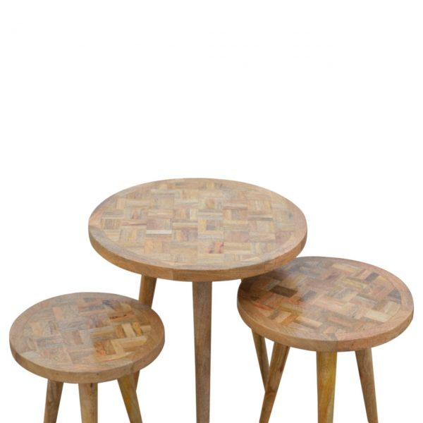 Set Of 3 Handmade Patchwork Scandinavian Fine Oak Stools - Image 8