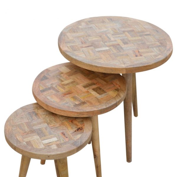 Set Of 3 Handmade Patchwork Scandinavian Fine Oak Stools - Image 10