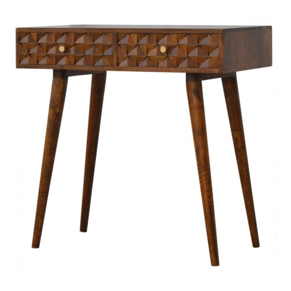 Hand Carved Mid Century Chestnut Diamond Cut Console Table - Image 5