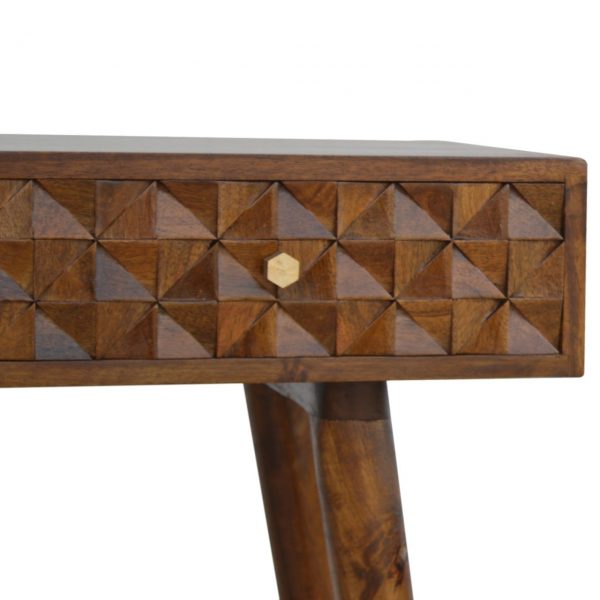 Hand Carved Mid Century Chestnut Diamond Cut Console Table - Image 6