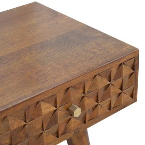 Hand Carved Mid Century Chestnut Diamond Cut Console Table