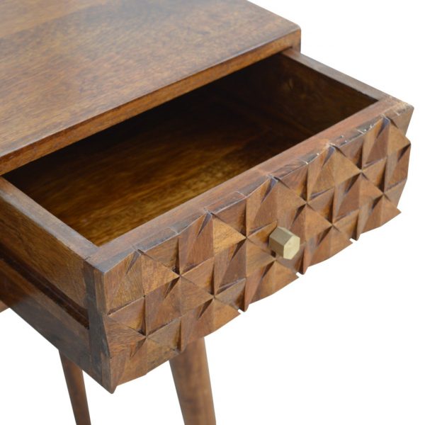 Hand Carved Mid Century Chestnut Diamond Cut Console Table - Image 8