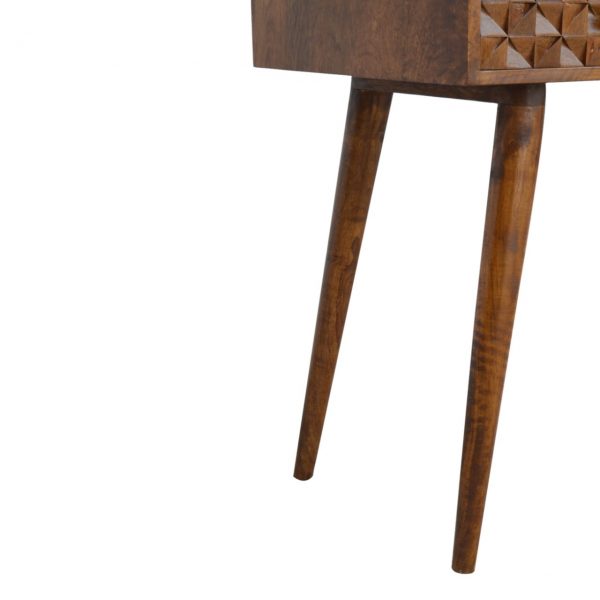 Hand Carved Mid Century Chestnut Diamond Cut Console Table - Image 9
