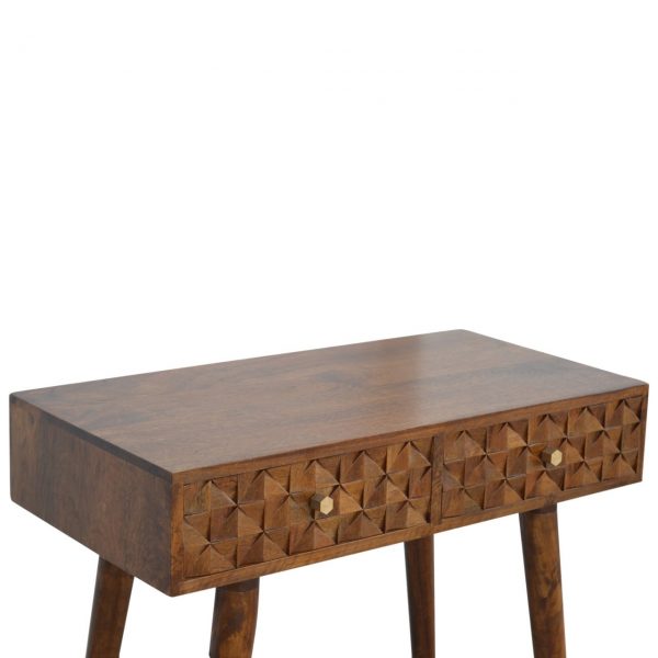 Hand Carved Mid Century Chestnut Diamond Cut Console Table - Image 10