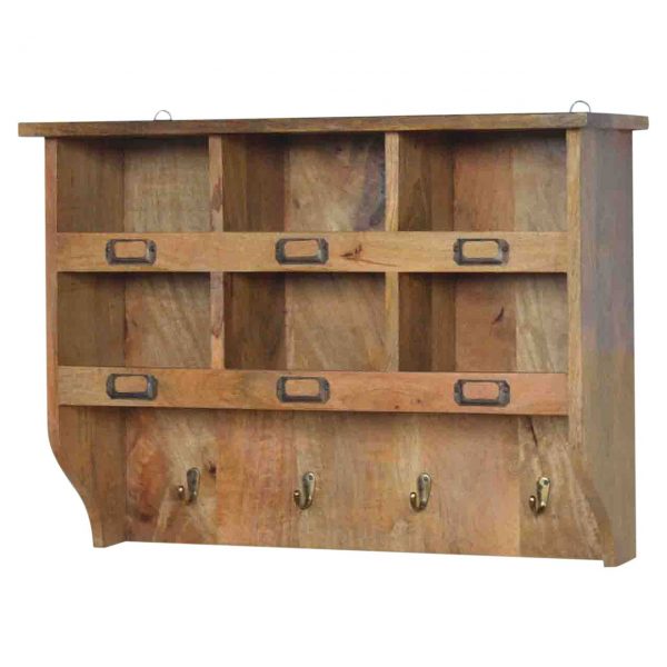 Hand Carved Fine Oak Wall Mounted Storage Unit / Coat Rack - Image 7