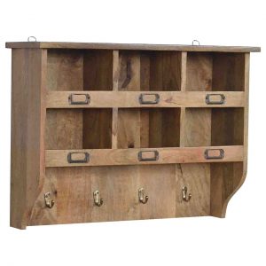 Hand Carved Fine Oak Wall Mounted Storage Unit / Coat Rack