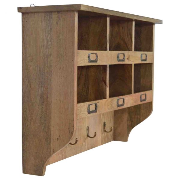 Hand Carved Fine Oak Wall Mounted Storage Unit / Coat Rack - Image 9