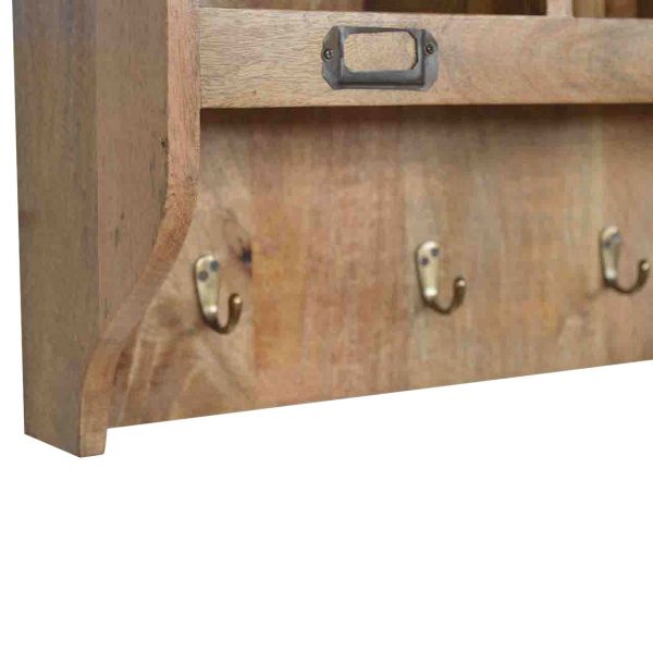 Hand Carved Fine Oak Wall Mounted Storage Unit / Coat Rack - Image 11