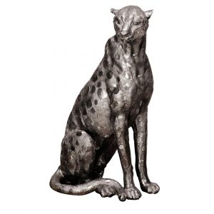 Antiqued Silver Cheetah Figurine