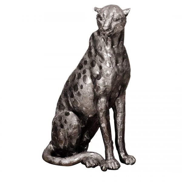 Antiqued Silver Cheetah Figurine