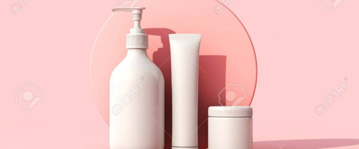 Blank white cosmetic skincare makeup containers. 3D Render